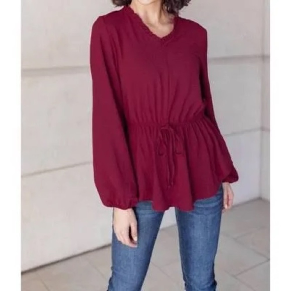 ANDREE BY UNIT Burgundy Blouse with Drawstring